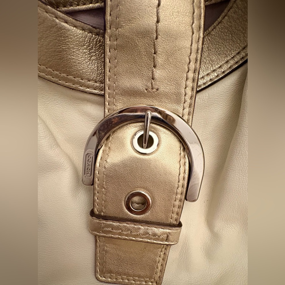 Coach Soho Lynn Metallic Gold and Ivory Leather Hobo Bag F17092 - Picture 2 of 9